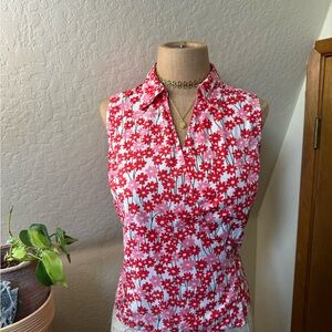 Floral Sleeveless Wrap Top - Red